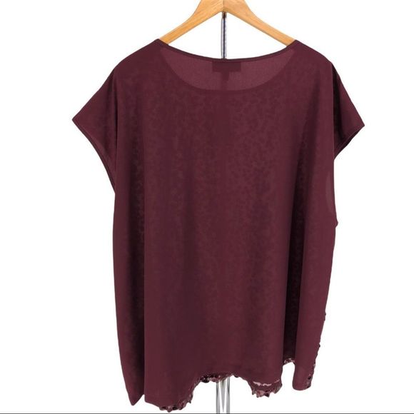 Lane Bryant Sequin Top Cap Sleeves Burgundy Blouse NWT - Picture 7 of 11